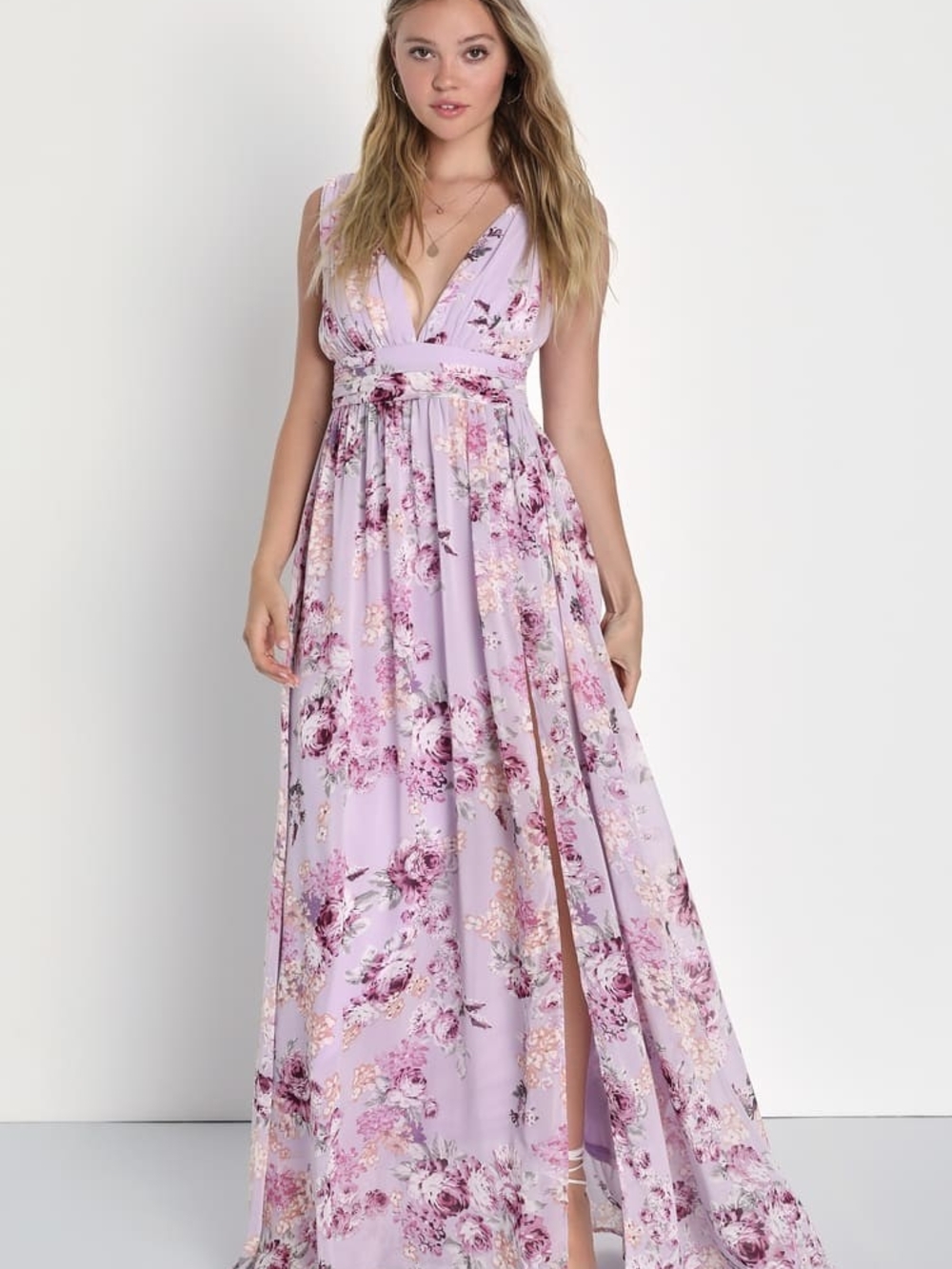 Lulus Garden Meandering Lavender Floral Print Maxi Dress